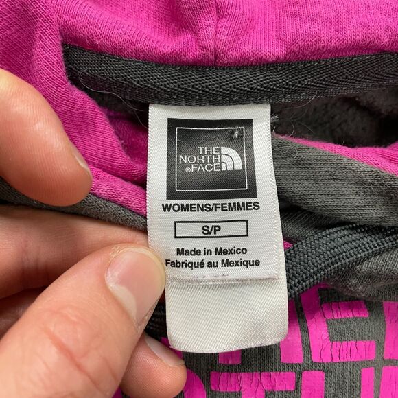 The North Face Hoodie Sweatshirt Womens Small Gray Pink Graphic Fleece Pullover - Picture 4 of 11